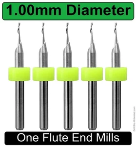 1.0mm 1 Flute End Mill 1/8" Shank Square End Up Cut 5 Piece Aluminum uro101 - Picture 1 of 4