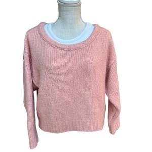 Maglione Anthropologie donna rosa salmone crop top maglia manica lunga taglia small - Foto 1 di 12