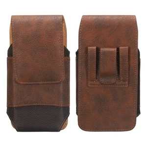 Phone Belt Holder for 6.6-7.2" Phone XXL Vertical Grain Leather Dark Brown - Zdjęcie 1 z 7