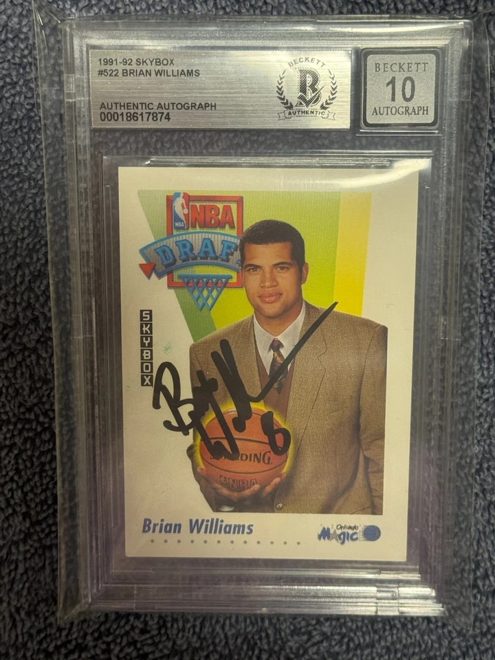 1991/92 Skybox BRIAN WILLIAMS ROOKIE SIGNED AUTO BAS Beckett 10 ORLANDO MAGIC - Image 1 of 1