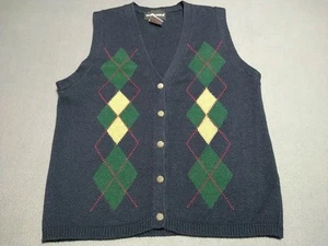 Sag Harbor Argyle Sweater Vest Ladies Small Navy Button Up Work Fall Classic  - Picture 1 of 8