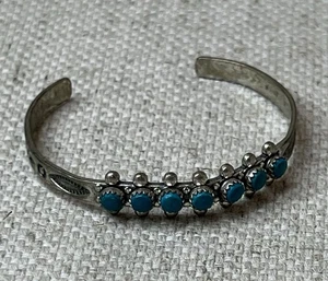 Brazalete abierto brazalete turquesa para niños de plata de ley de 1930 - Imagen 1 de 5