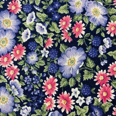 Cranston VIP Screen Print Cotton Fabric Purple PInk Green Floral 4 Yards x 44" - Image 1 of 4