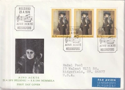 1975 FINLAND FDC AIR MAIL COVER MUSIC STAMPS TO USA - Image 1 of 2