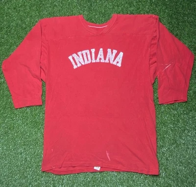 Vintage 70s Russell Indiana Hoosiers Football Tee Shirt 3/4 Sleeve Size XL - Image 1 of 4