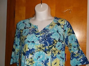 BRAND NEW "JUST MY SIZE" STUD TUNIC TOP in a AQUA FLORAL PRINT - Picture 1 of 2