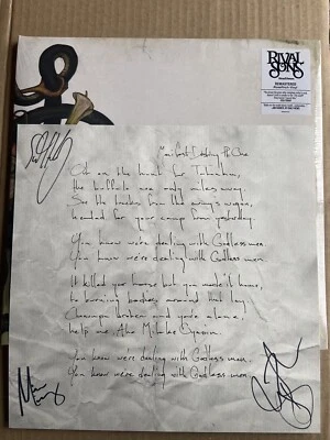 RIVAL SONS HEAD DOWN LIMITED ROSEFINCH LP SIGNED LYRIC SHEET AUTOGRAPHED - Image 1 of 4