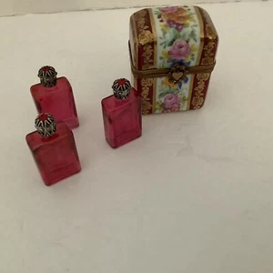 ⭐Caja de baratijas de porcelana Limoges Francia +3 botellas de perfume caja de pecho perfumero - Imagen 1 de 10