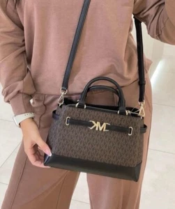 Michael Kors Reed Small Two-Tone Pebbled Leather Belted Satchel - Picture 1 of 6