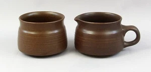 Denby Langley Mayflower Sugar Bowl & Milk Cream Jug Brown Stoneware - Picture 1 of 6