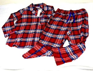 Soft Surroundings Womens Flannel Pajamas PM Red Blue White Plaid Two Piece NWT - Picture 1 of 4