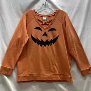 Spirit Halloween Top Sweatshirt Pumpkin Jack O Lantern Face Adult XL Orange - Picture 1 of 24