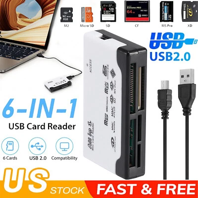 Memory Card Reader Multifunction 6-IN-1 USB 2.0 High Speed For CF XD SD MS Card - Image 1 of 4