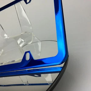 Slim 4 Holes Powder Coated Candy Blue Stainless Steel License Plate Frame Holder - Picture 1 of 9