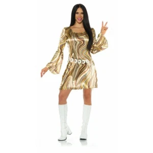 Underwraps Disco Chick 70s Brown Swirls Dress Adult Halloween Costume 29915 - Picture 1 of 3