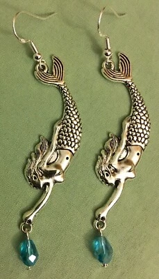 PENDIENTES COLGANTES SIRENA CON CRISTAL - Peltre con alambres de plata de ley Foto 1 de 4
