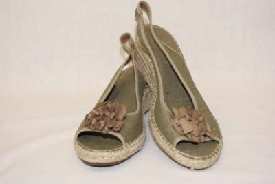 全新无标签 CLARKS "Petrina Bianca" 女式绳楔形凉鞋,绿色和棕色,9M-B85 — 第 1/4 张图片