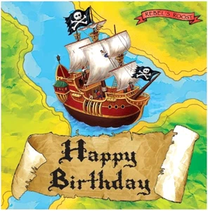 Pirate Birthday Party Buried Treasure Ship Map Happy Birthday NAPKINS 16 pcs - Picture 1 of 3