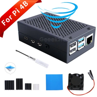 Raspberry Pi 4 Model B Metal Case Enclosure Cover Shell with Cooling Fan - Image 1 of 4