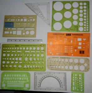 Lot of 9 Vintage Drafting Design Templates Engineering incl Electric Switches - Picture 1 of 3