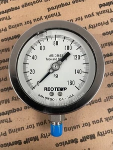 REOTEMP - Liquid Filled - Pressure Gauge - 0-160 PSI - 4” Face - 1/2” NPT - Picture 1 of 8
