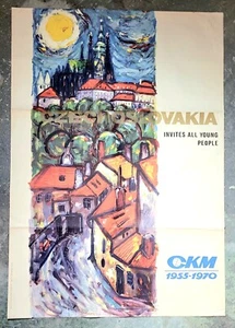 Checoslovaquia * Invita a todos los jóvenes * CKM 1955-1970 Póster de viaje original - Imagen 1 de 9
