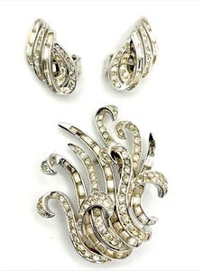 Vintage Marcel Boucher Art Deco Stil Baguette Strass Brosche & Clip Ohrring - Bild 1 von 13