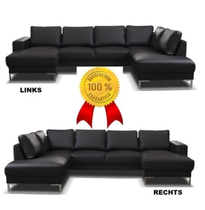 ECKSOFA U-FORM LEDER LOOK SCHWARZ OTTOMANE LINKS RECHTS COUCH FARBEN KUNSTLEDER - Bild 1 von 6