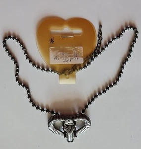 AUTHENTIC GOTHIC VIKING RAM SKULL HORN HEAD AMULET METAL PENDANT BEADED NECKLACE - Picture 1 of 7