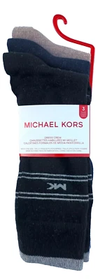 NUEVO MICHAEL KORS Hombres Calcetines Crew Elastizados 3 Pares Zapatos Adultos Talla 7-12 Negro Foto 1 de 4