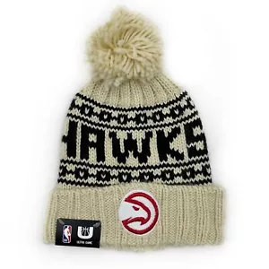 Atlanta Hawks Beanie Hat Mens Womens NBA Fan Gear Gift Cream Red Pom - Picture 1 of 7