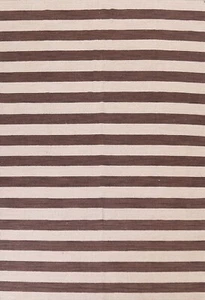 Contemporary Striped Reversible Modern Oriental Area Rug Hand-knotted Wool 8x10 - Picture 1 of 12