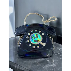 Lulu Hun Telefon Telefon schwarz Damen Geldbörse Lackleder Flourescent Handtasche - Bild 1 von 5