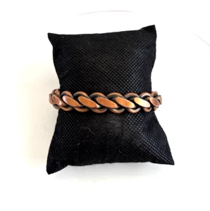 "Pulsera brazalete cadena trenzada cobre macizo vintage talla 6 1/4""" - Imagen 1 de 4