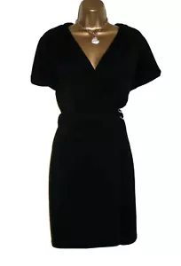 Lipsy Black Wrap Dress 12 Work Office Party Occasion Buckle Plunge Evening Races - Picture 1 of 13