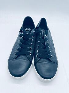 Womens Michael Kors Leather City Fashion Sneaker Black White 10 shoes MK silver