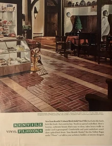 1965 Kentile Vinyl Flooring PRINT AD Colonial Brick Floor VTG 1960s Pastry Shop - Picture 1 of 5
