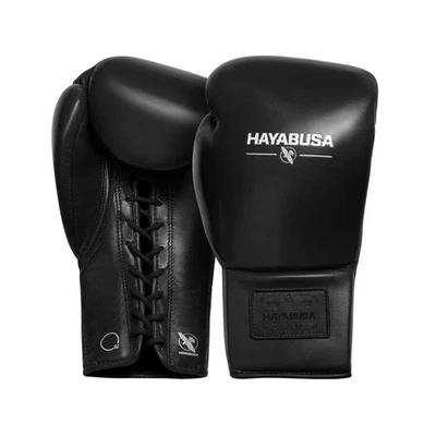 Hayabusa Pro Leather Lace-Up Boxing Gloves for Men and Women 16oz Black - Image 1 of 4
