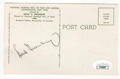 Hank Greenberg Signed Autographed HOF Postcard Tigers Pirates JSA CF46697 - Image 1 of 3