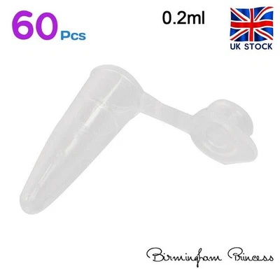 60 pcs Tiny 0.2ml Clear plastic test tube centrifuge vial with snap cap UK Stock - Image 1 of 4