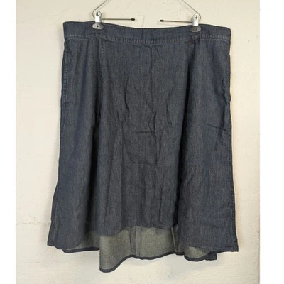 Saia jeans azul elástica clássica algodão alto baixo feminina 24W Lands End nova com etiquetas - Imagem 1 de 4