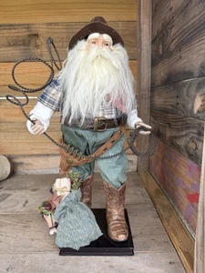 Vintage Christmas Cowboy Santa Figurine Western Christmas Decor 18.5"Lasso Boots - Picture 1 of 19
