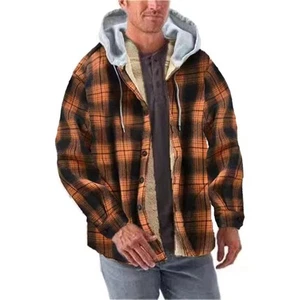 Herren-Warm Hemd Jacke Gesteppt Gefüttert Kariert Flanell Hemd-Mit Kapuze Mant - Bild 1 von 12