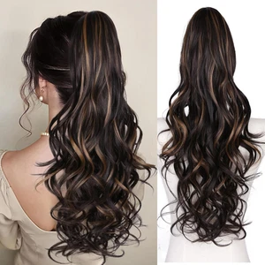 Long Wavy Women Synthetic Hair Drawstring Ponytail for Black 26 Inch Layered - Picture 1 of 12