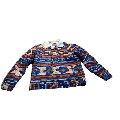 Chaqueta de Tela Brooklyn Talla M Denim Estampado Azteca Suroeste Vellón Forrada Sherpa Foto 1 de 4