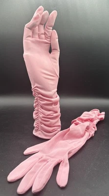 Vintage 1950/60s  Pink Opera Gloves Van Raalte Size 7 16” Mid Arm Made in USA - Image 1 of 4