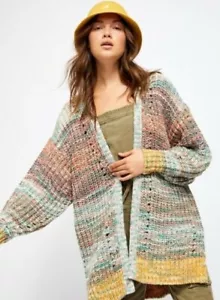Free People Dreaming Again cardigan maglia all'uncinetto brezza di montagna maglione combinato L - Foto 1 di 10