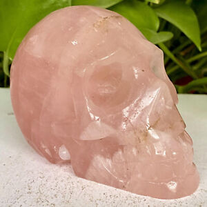 1,58 Pfund natürliches rosa Quarzpulver Kristallschädel handgeschnitzt
