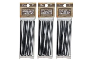 Hair pins 3” Inch Straight 3 Packs (36 pins) Stainless Steel SILVER Heavy Dut... - Picture 1 of 4
