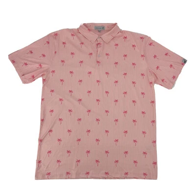 Camisa polo masculina Proud Ninety 2XL listras brancas rosa manga curta golfe palmeiras - Imagem 1 de 4